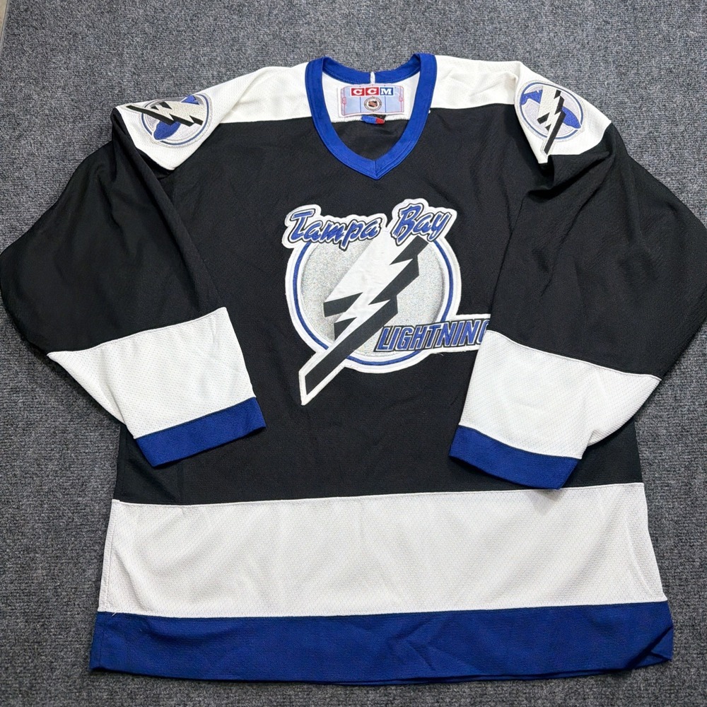 Vintage 90s NHL Tampa Bay Lightning Jersey CCM Black White Mens Sz XL Rare!!